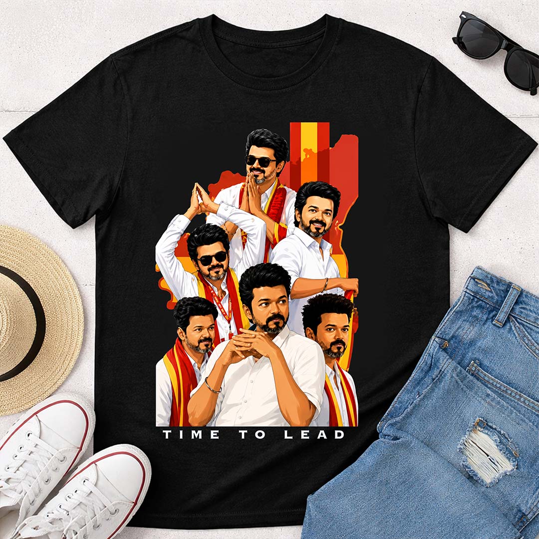 Time To Lead Vijay Political Graphic T-Shirt for Men & Women | Tamil Pride Fanwear Streetwear Tee Inspired by Leadership & Mass Culture - Black