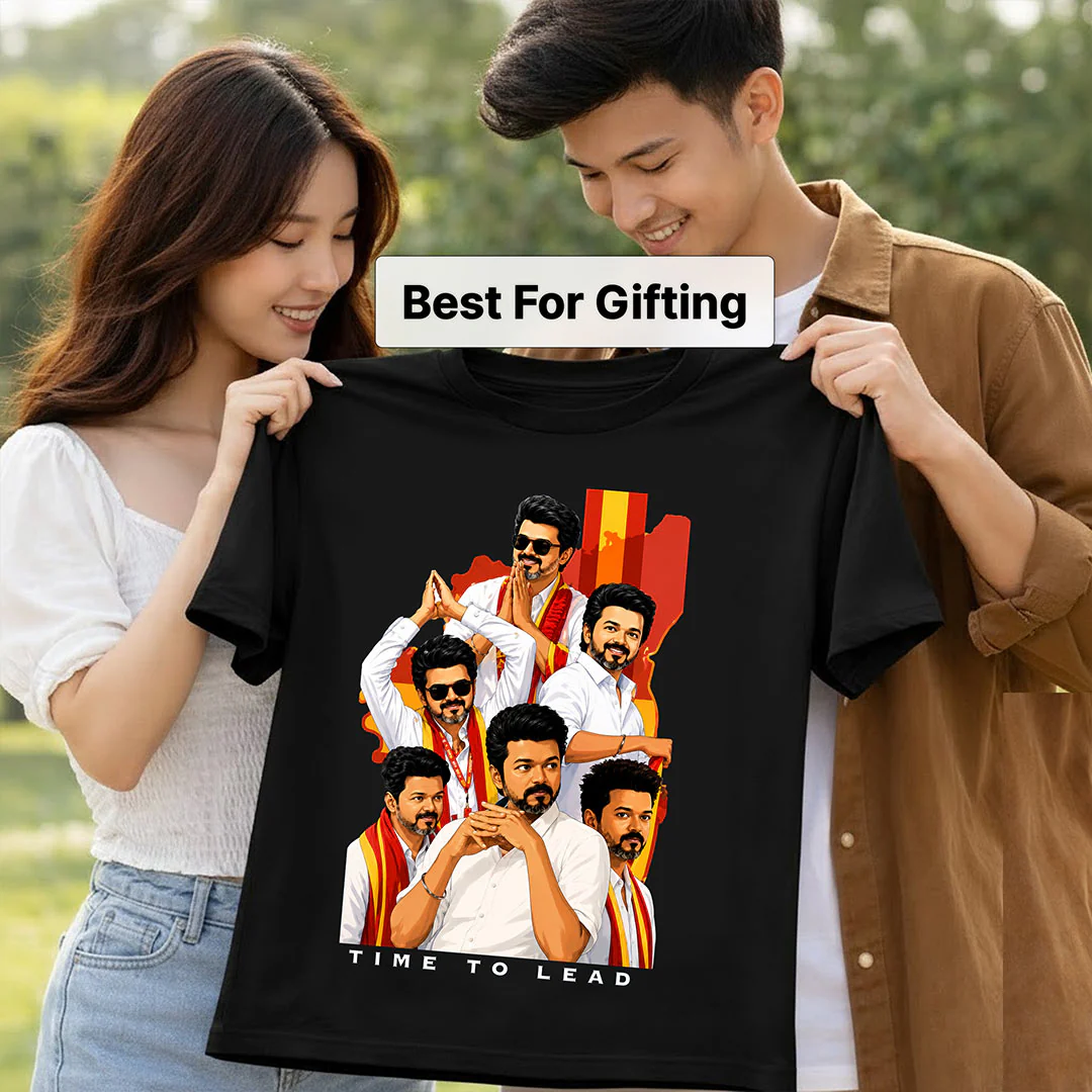Time To Lead Vijay Political Graphic T-Shirt for Men & Women | Tamil Pride Fanwear Streetwear Tee Inspired by Leadership & Mass Culture - Black - Image 3
