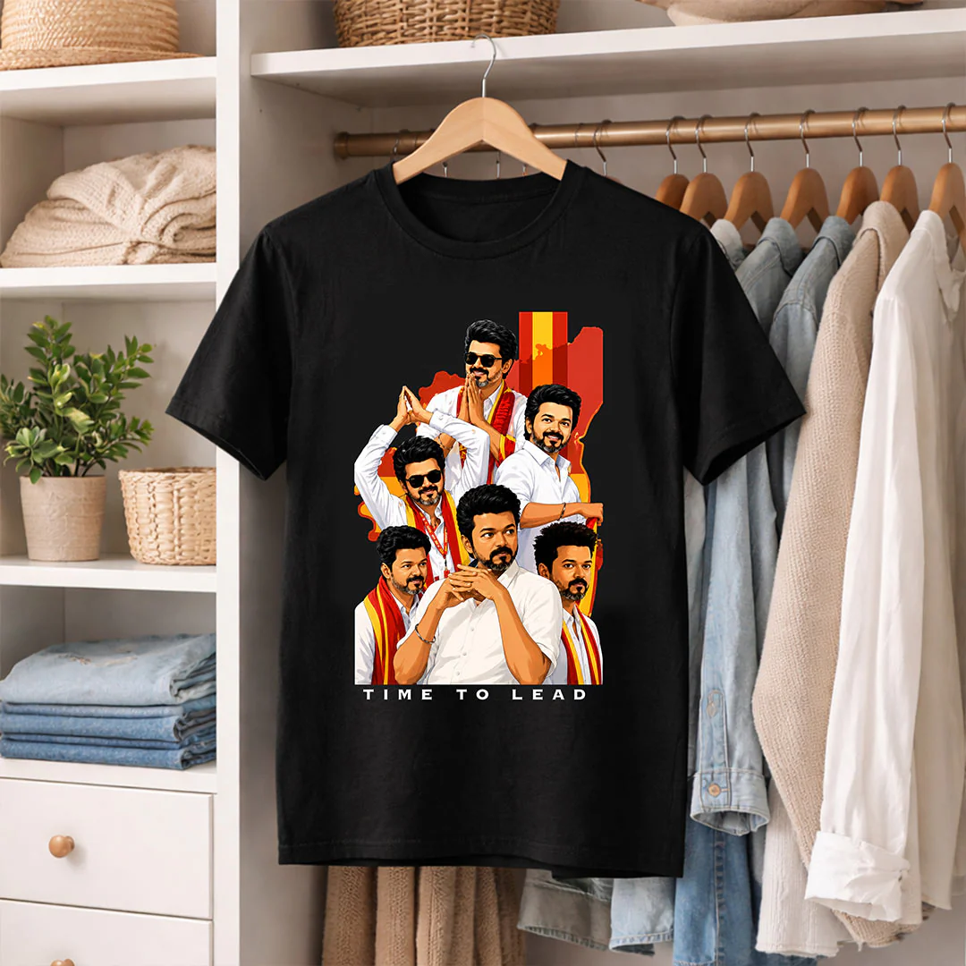 Time To Lead Vijay Political Graphic T-Shirt for Men & Women | Tamil Pride Fanwear Streetwear Tee Inspired by Leadership & Mass Culture - Black - Image 4