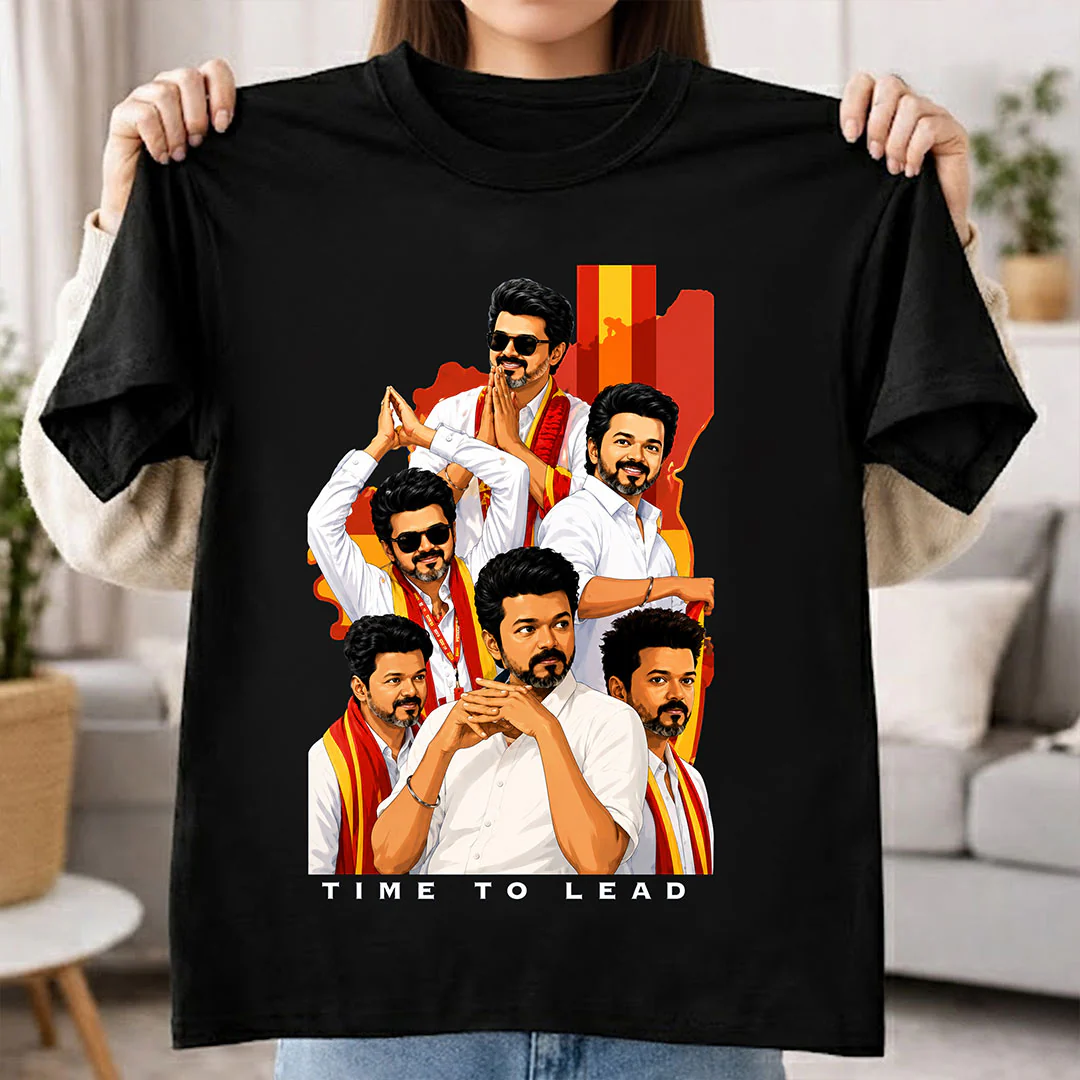 Time To Lead Vijay Political Graphic T-Shirt for Men & Women | Tamil Pride Fanwear Streetwear Tee Inspired by Leadership & Mass Culture - Black - Image 5