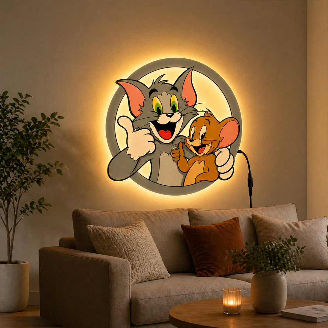 Tom & Jerry LED Wall Light | Night Lamp Gift for Kids, Couples & Cartoon Lovers - 11x11"