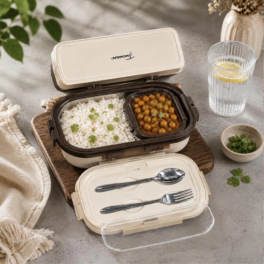 Trueware Personalized Stainless Steel Lunch Box with Name | Leakproof Bento Tiffin Box with Spoon & Fork for Kids & Office