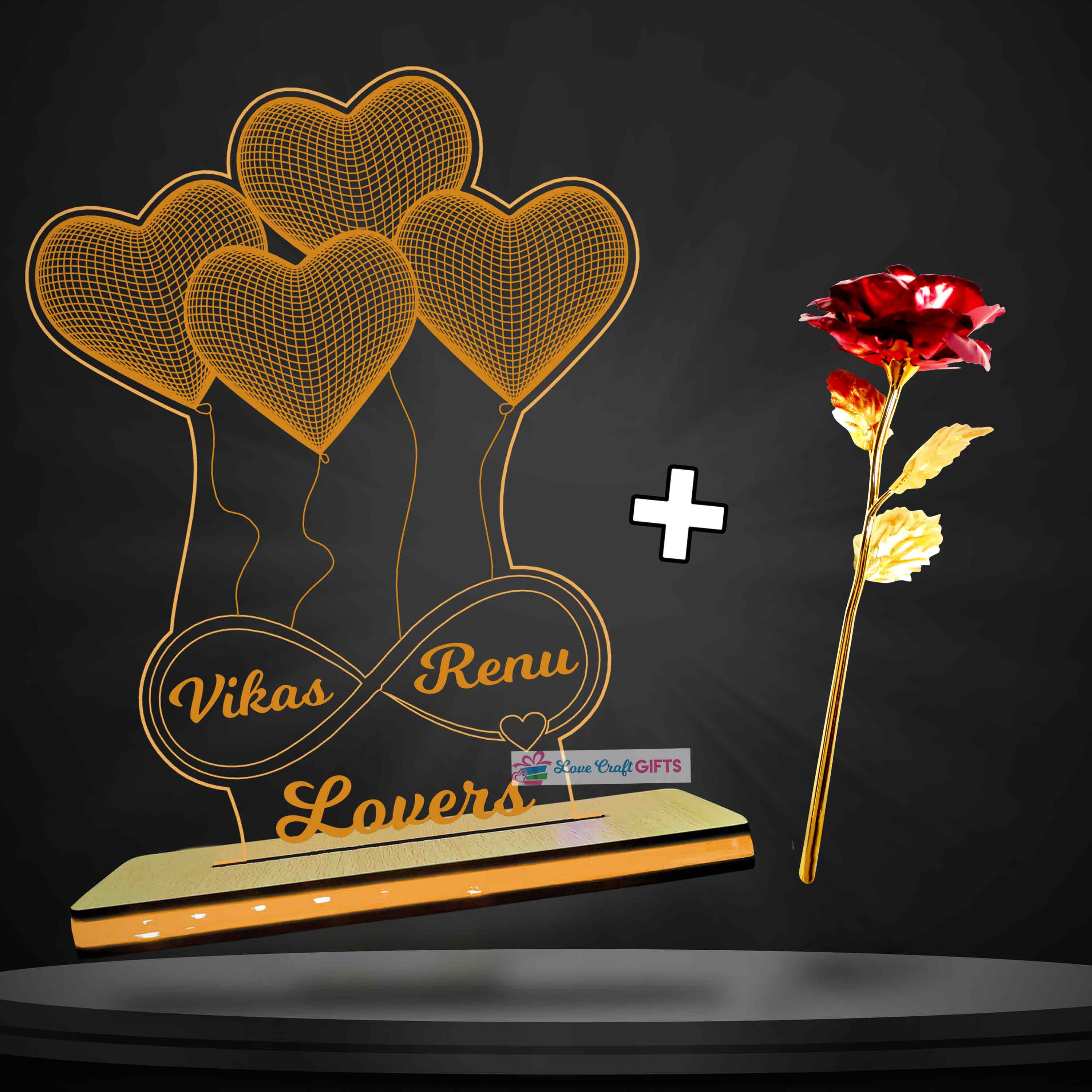 VALENTINE SPECIAL ACRYLIC LAMP AND ROSE COMBO