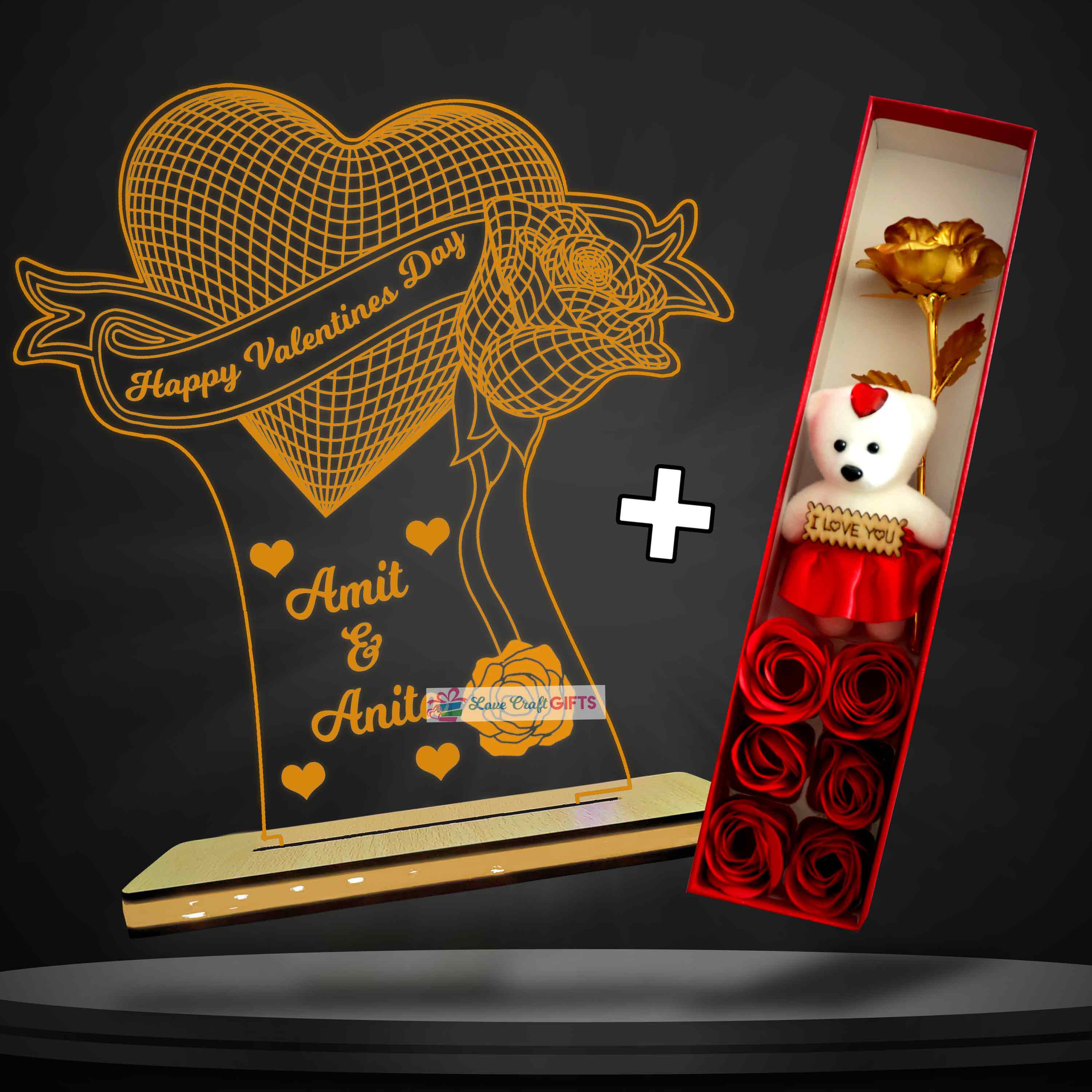 VALENTINE SPECIAL ACRYLIC LAMP AND TEDDY BOX COMBO