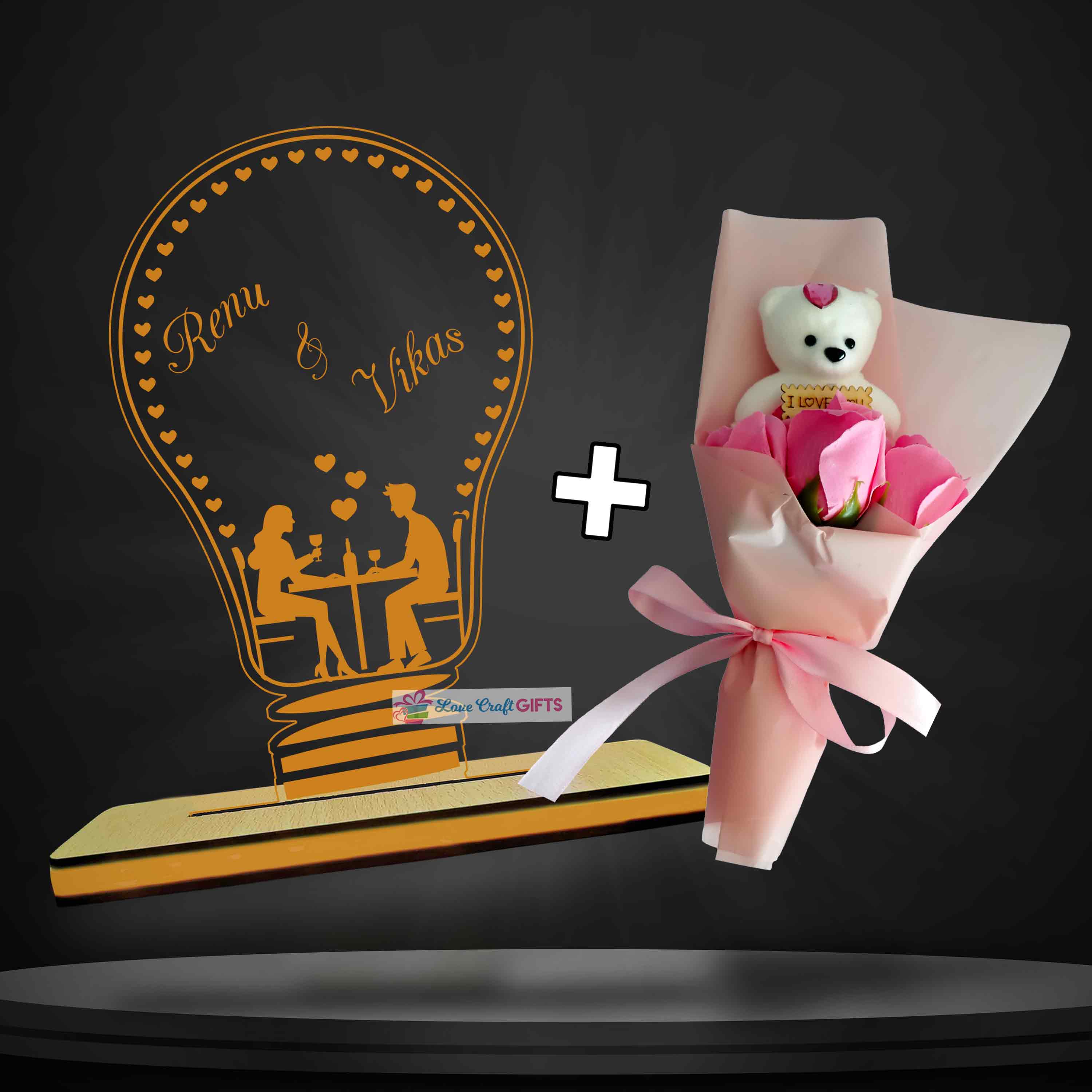 VALENTINE SPECIAL ACRYLIC LAMP AND TEDDY COMBO