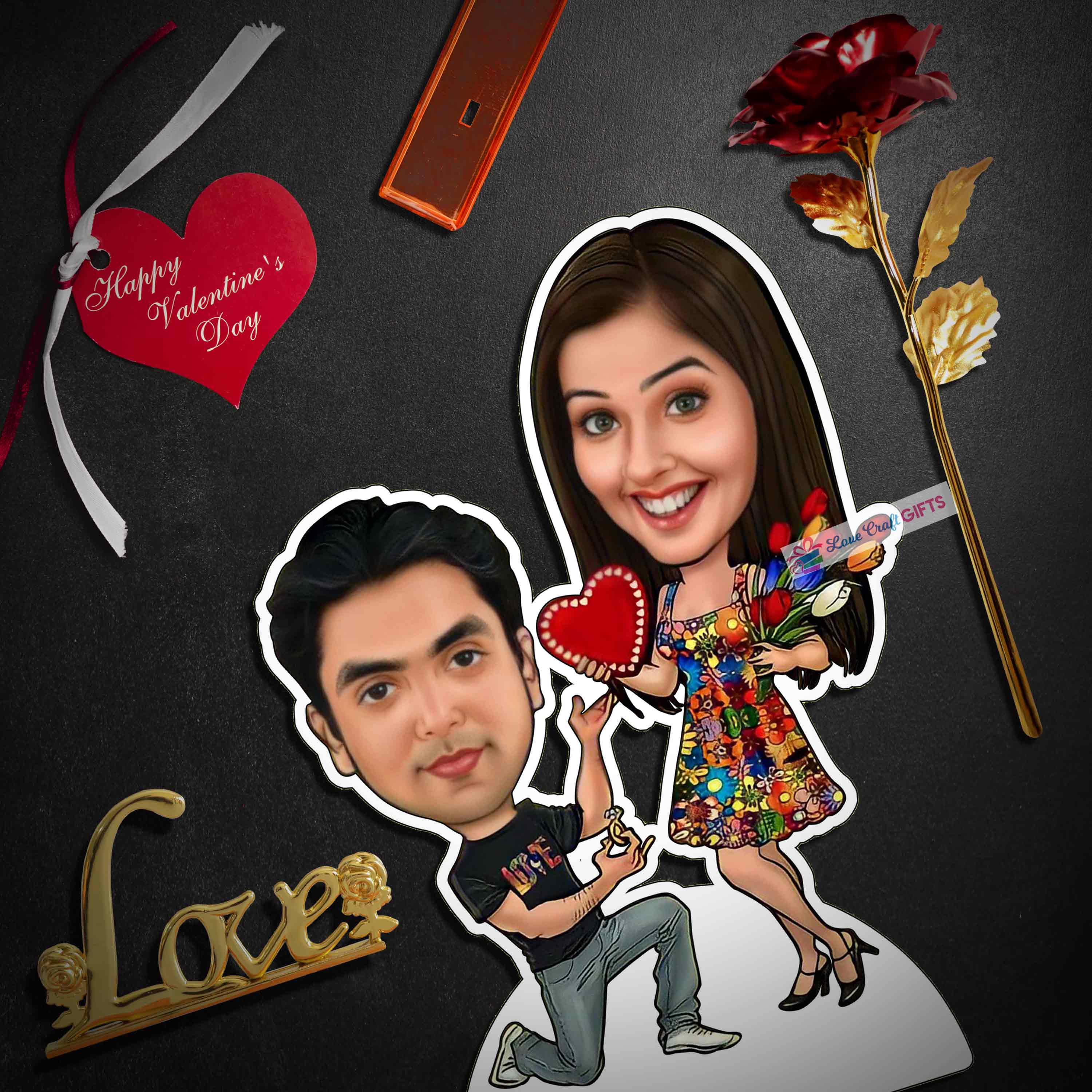 VALENTINE SPECIAL CARICATURE AND ROSE COMBO
