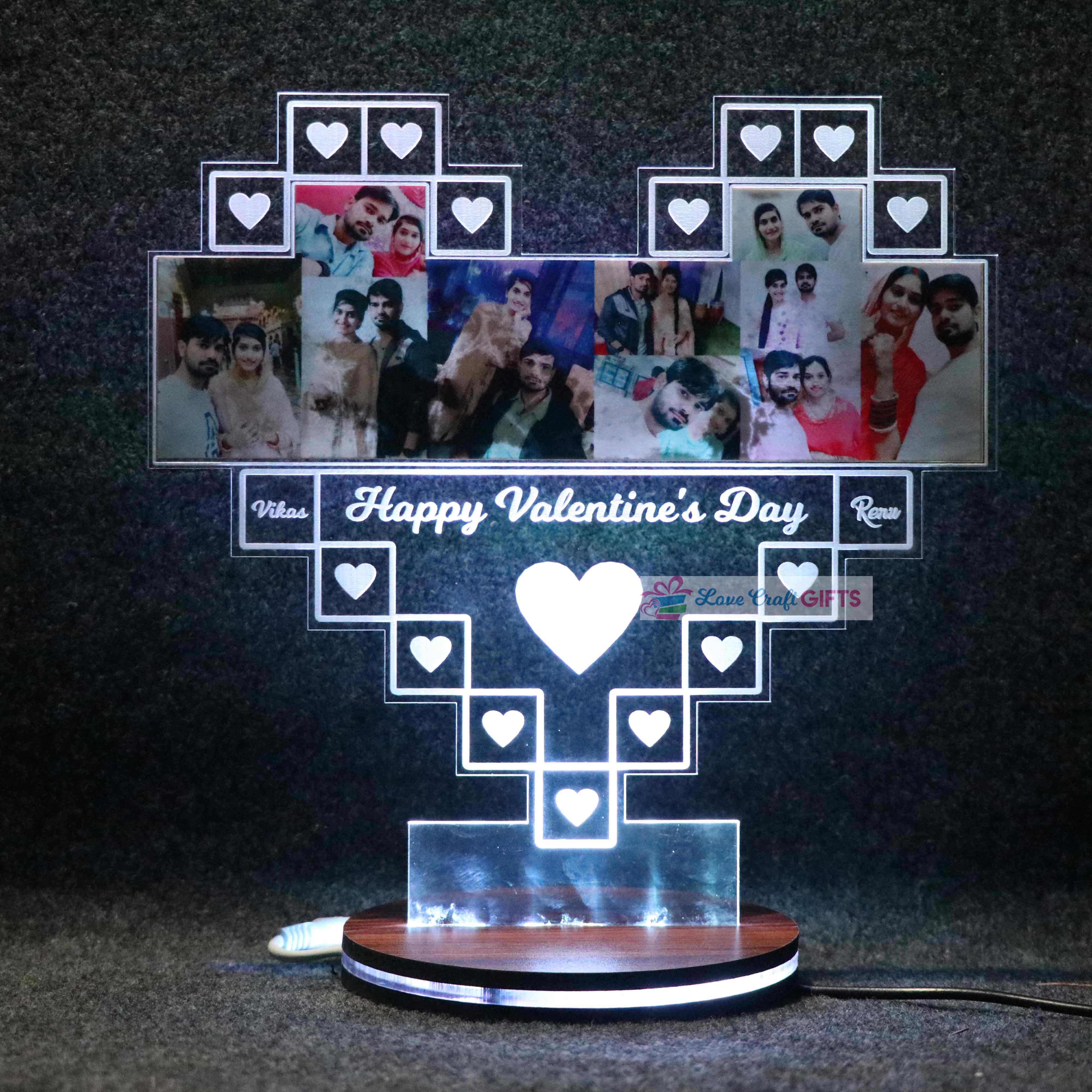 3D Acrylic Heart Valentine Multi-Led Table Lamp - Image 4