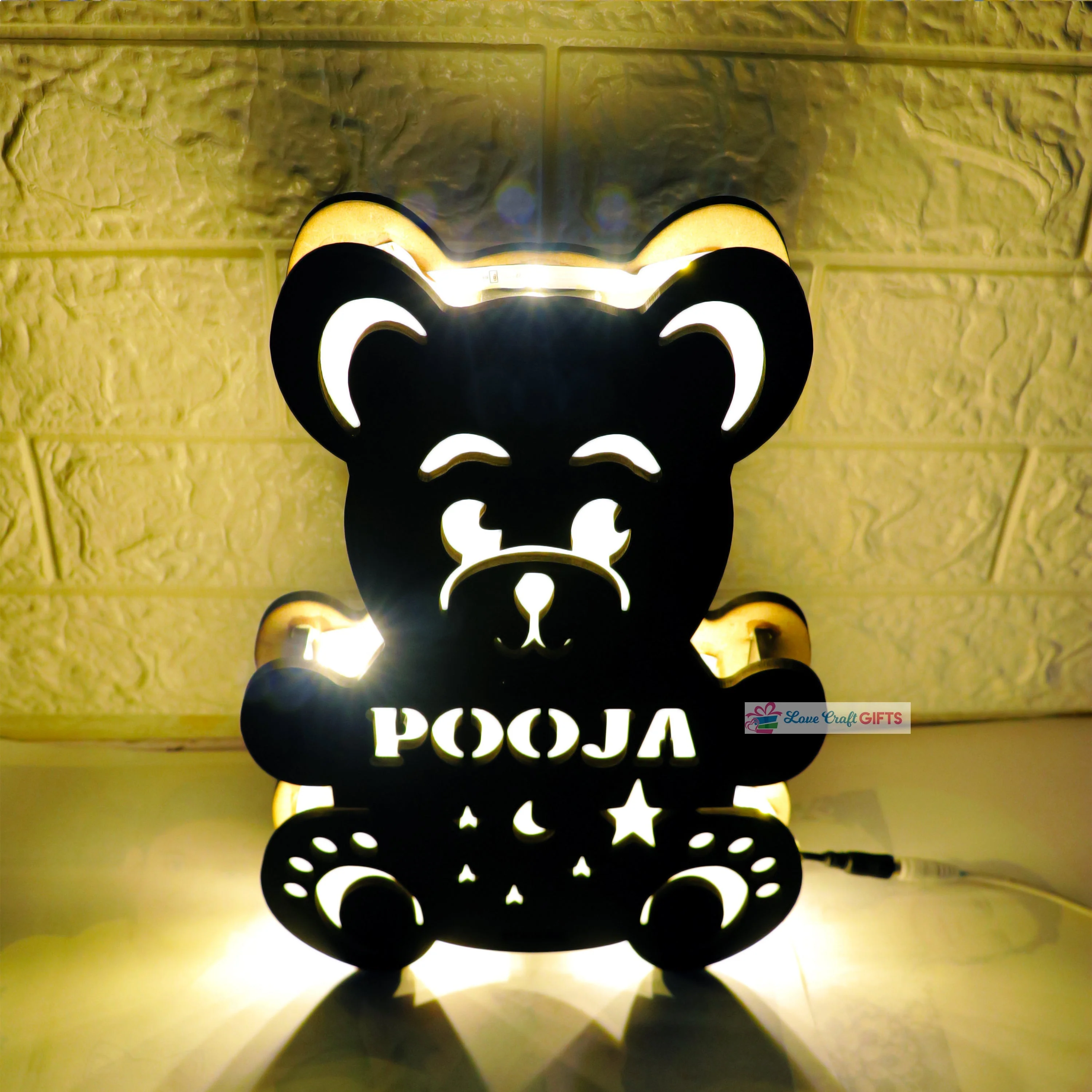 VALENTINE SPECIAL TEDDY DAY WOODEN LIGHT LAMP love craft gift - Image 4