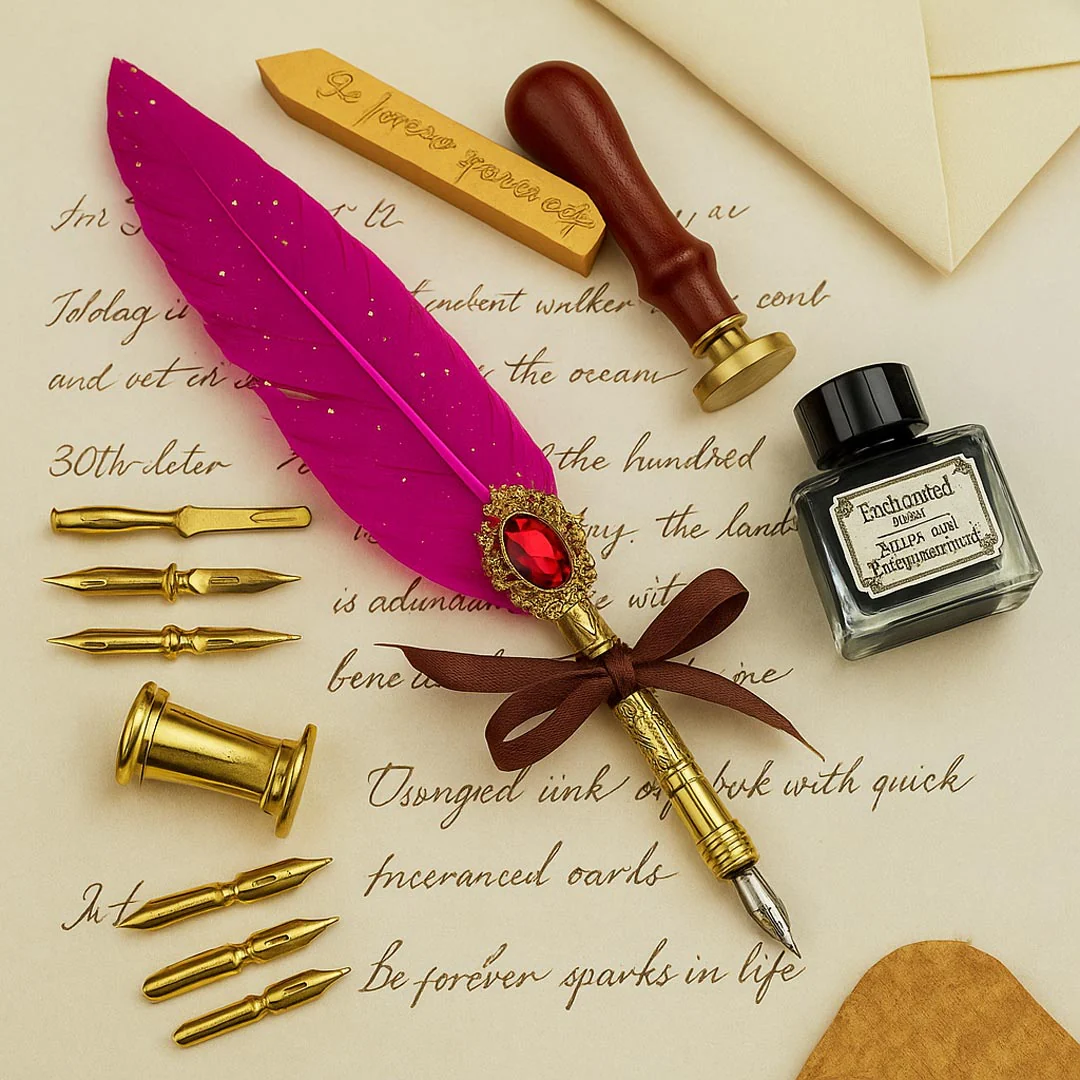 Vintage Feather Calligraphy Pen Gift Set - Image 2