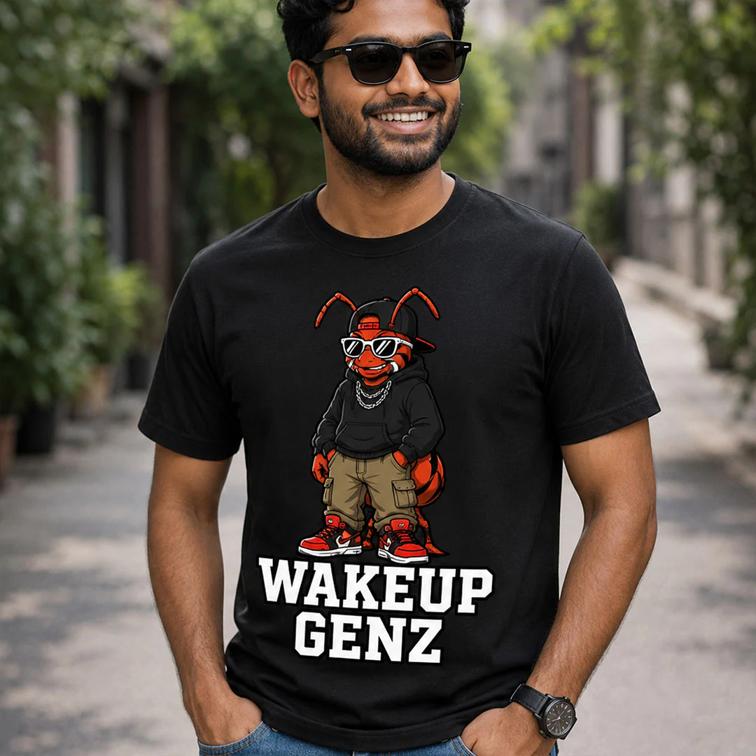 Wake Up Gen Z Cockroach Graphic T-Shirt for Men & Women | Viral Satirical Streetwear Tee Inspired by Internet Youth Culture - Black - Image 3