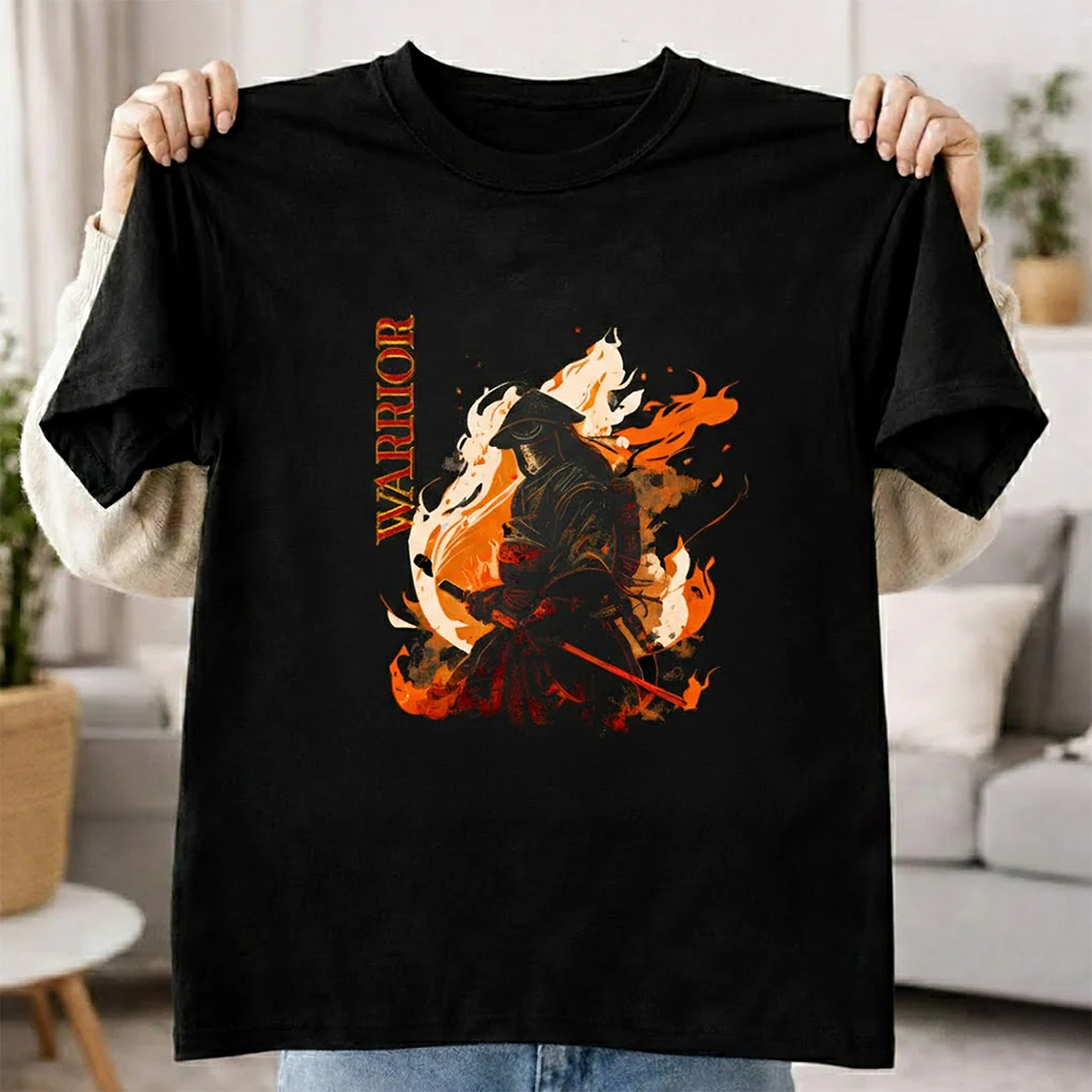 Warrior Fire Graphic Print Black T-Shirt - Image 5