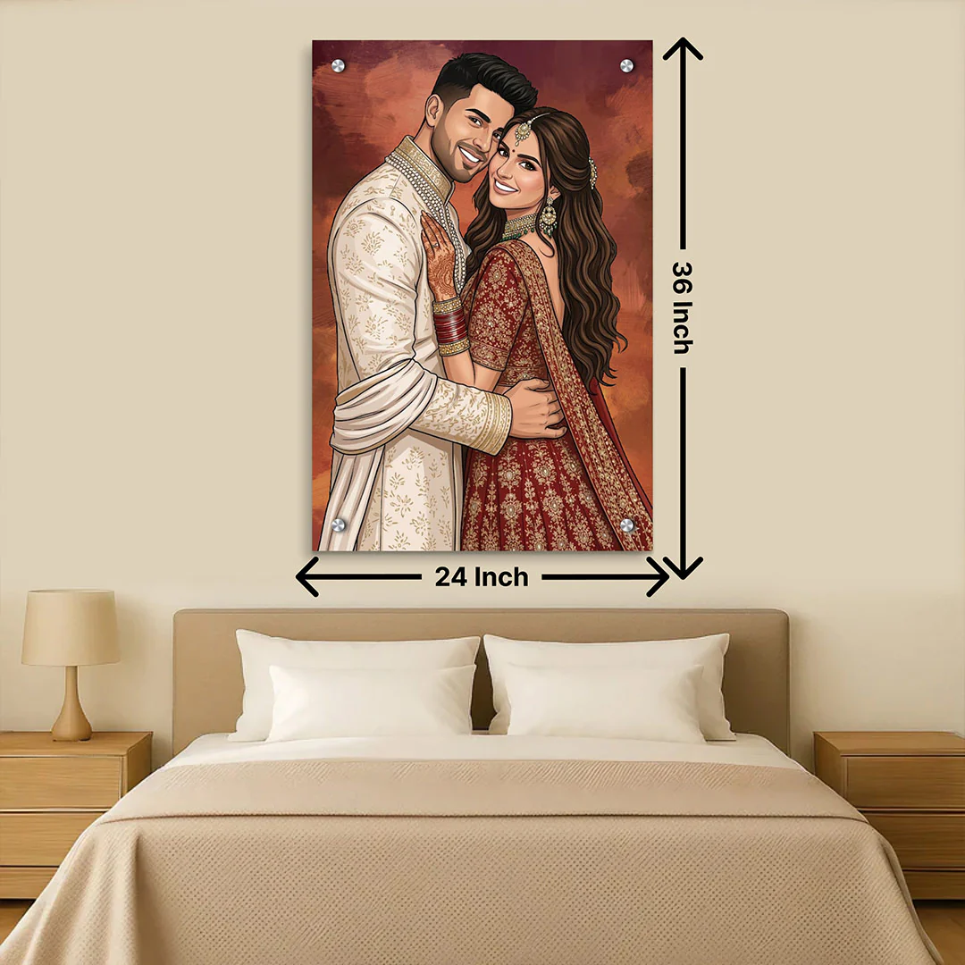 Wedding Special Toony Cartoon Couple Wall Frame-24x36" - Image 2