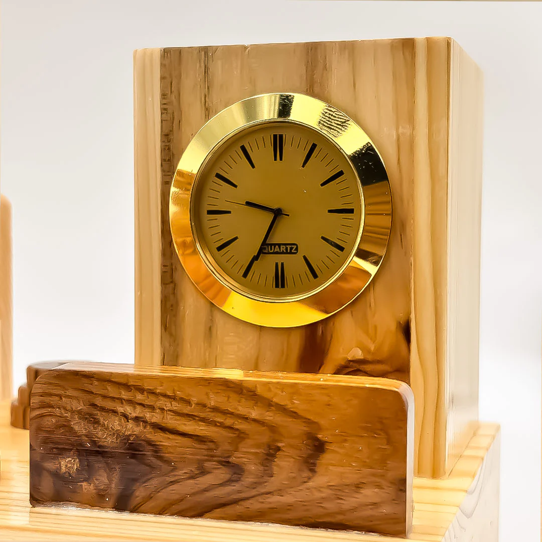 Wooden Desk Organizer with Clock & Coasters - Image 4