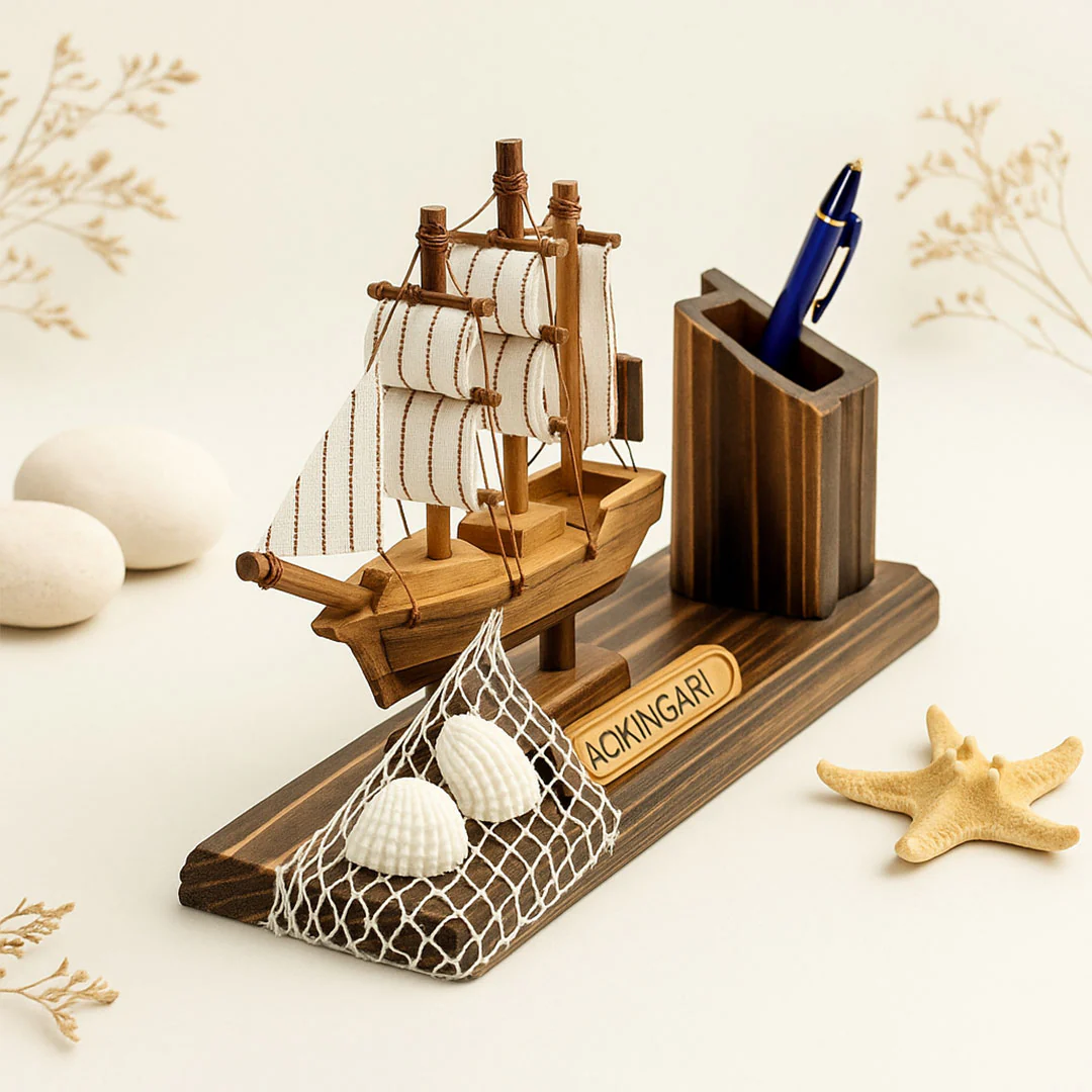 Wooden Ship Desk Organizer - Image 3