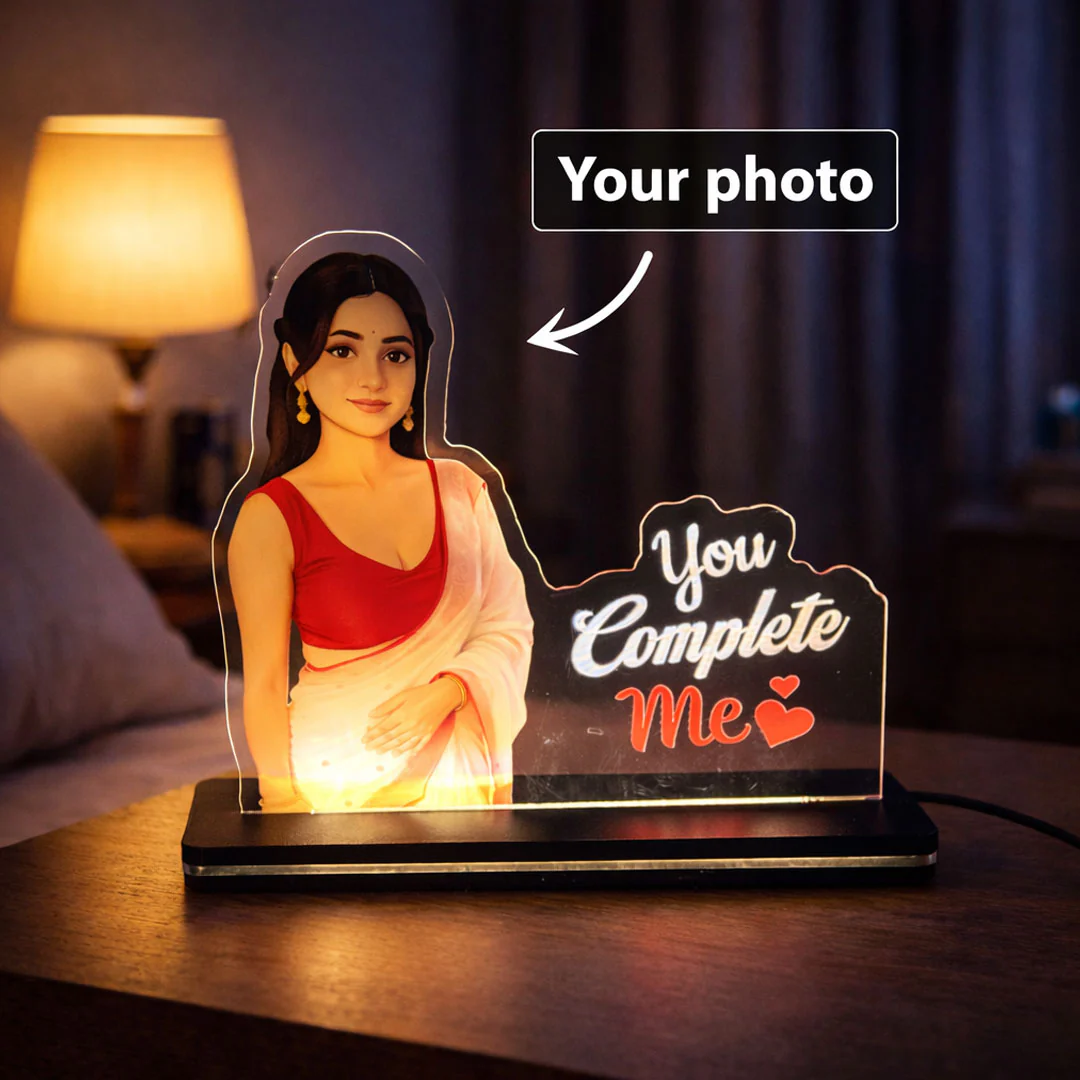 You Complete Me – Personalized Photo Acrylic LED Lamp (8×8") - Image 2