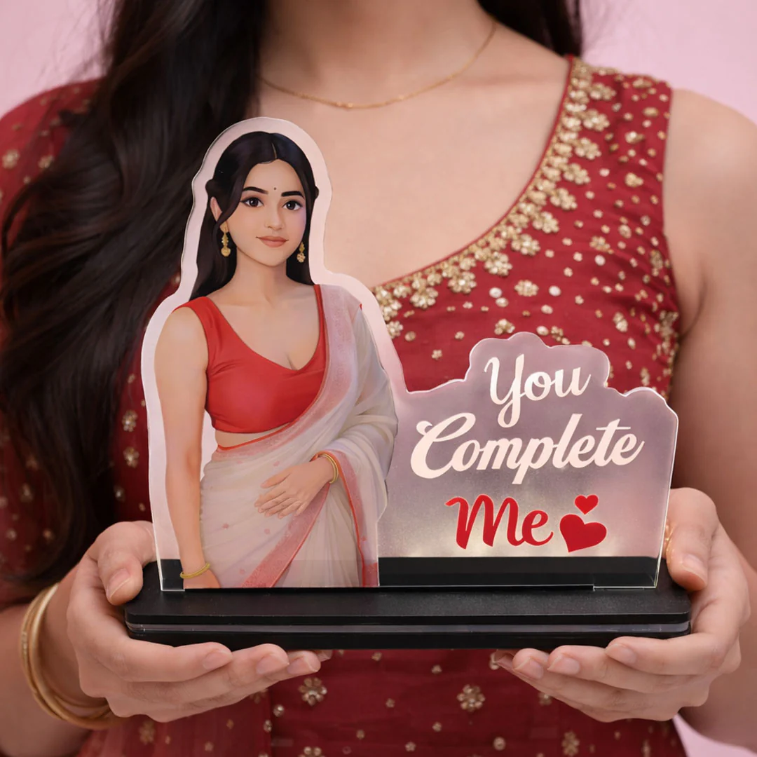 You Complete Me – Personalized Photo Acrylic LED Lamp (8×8") - Image 3